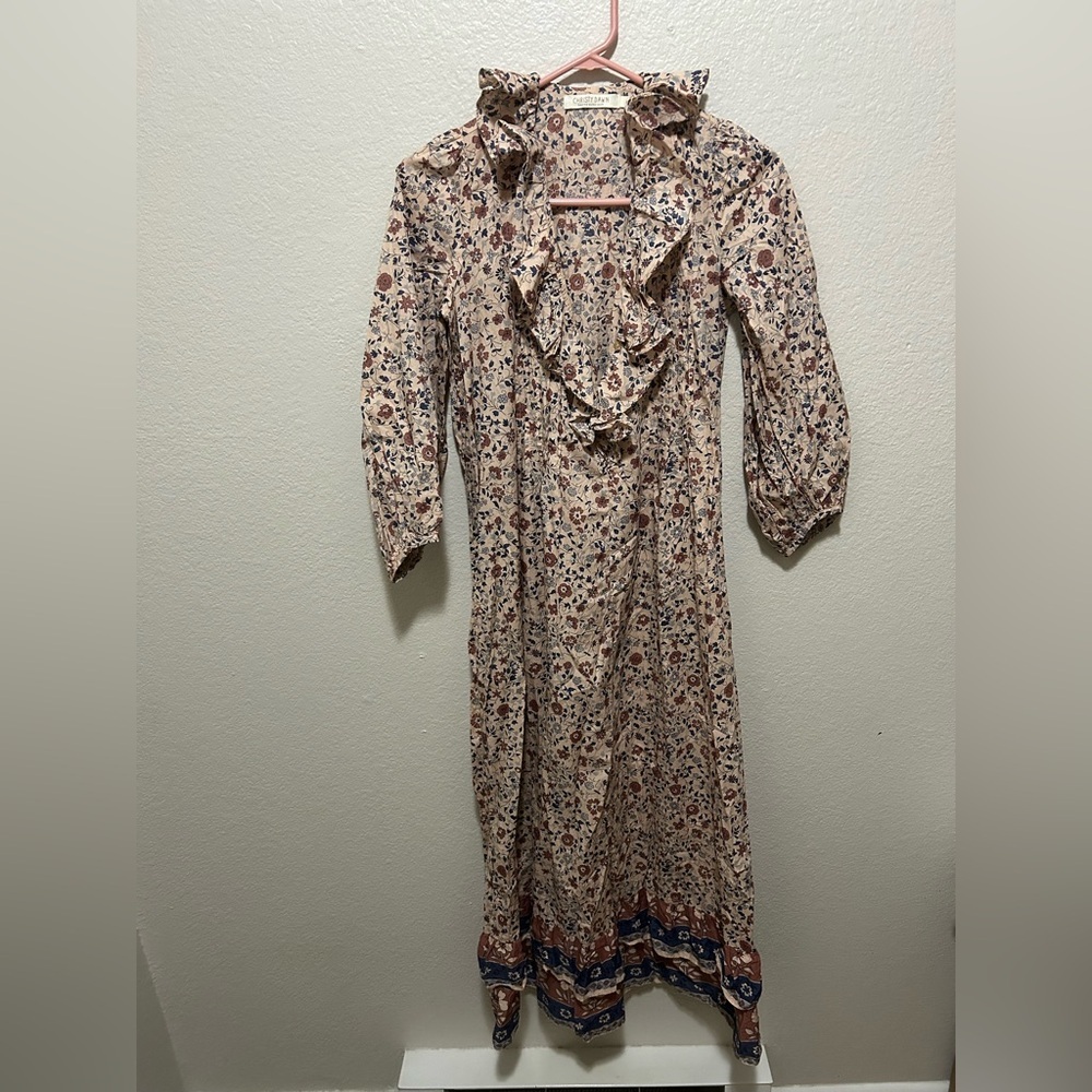 Christy Dawn Prairie Dress Sand Anemone Vine Midi, Organic Cotton, Size Small - Picture 5 of 8